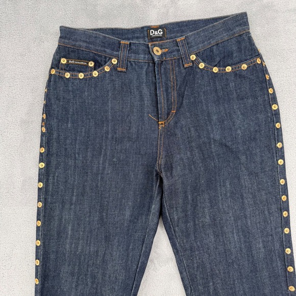 Vintage Dolce & Gabbana Women's Dark Wash Denim Jeans Gold Studded  Sz 26 - Picture 6 of 16